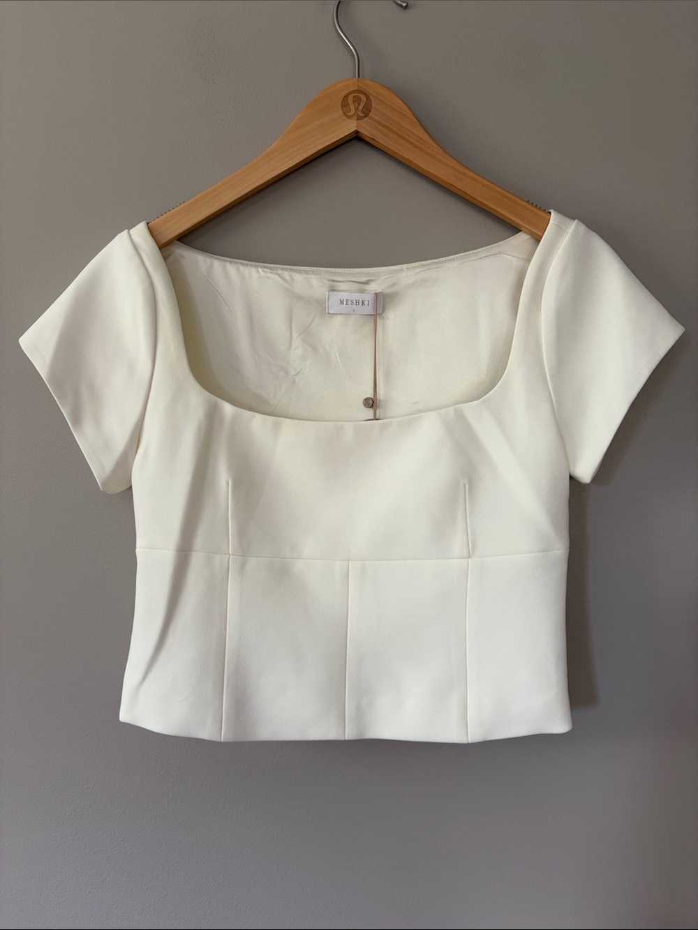 Meshki Ellis Cap Sleeve Longline Suiting Top Ivory Small Work Office